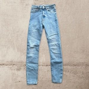 Zara Jeans High Waist Skinny Stretch Light Wash Distressed Stretch Denim Size 2